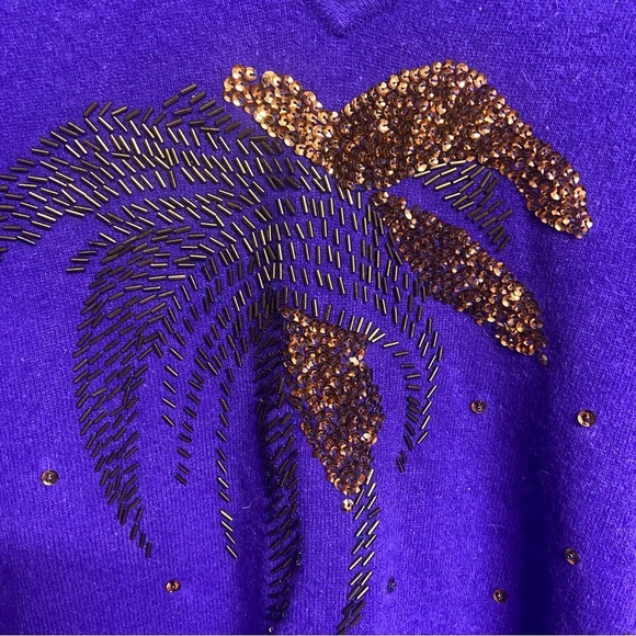 Anne Klein by Sadimara Beaded Lambswool/Rabbit/Angora Sweater Size M Purple Rare - Picture 10 of 11
